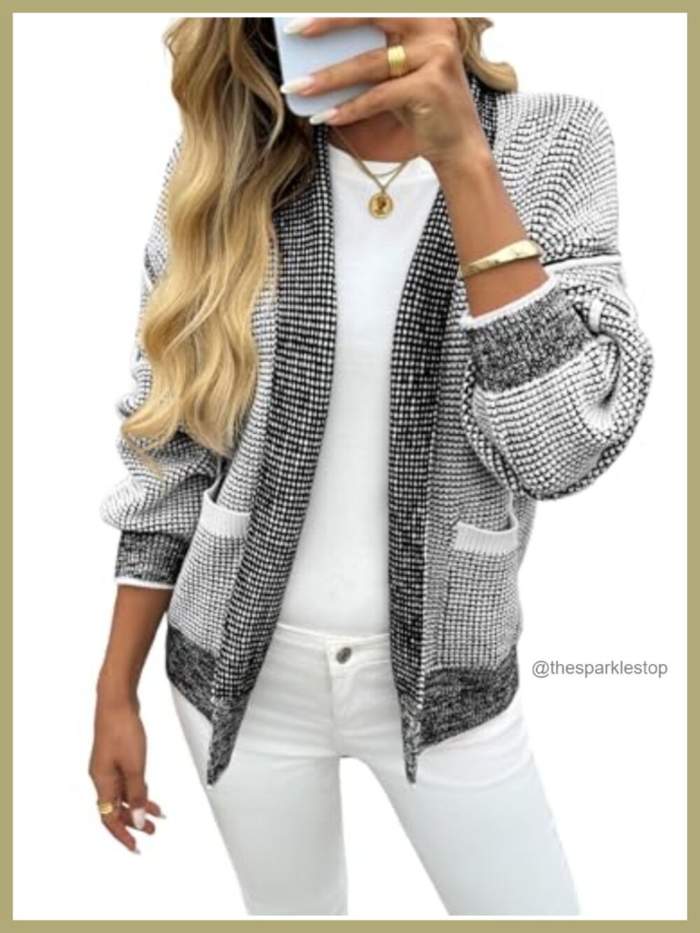 Open Front Waffle Knit Cardigan Sweater with Pockets Womens Fall